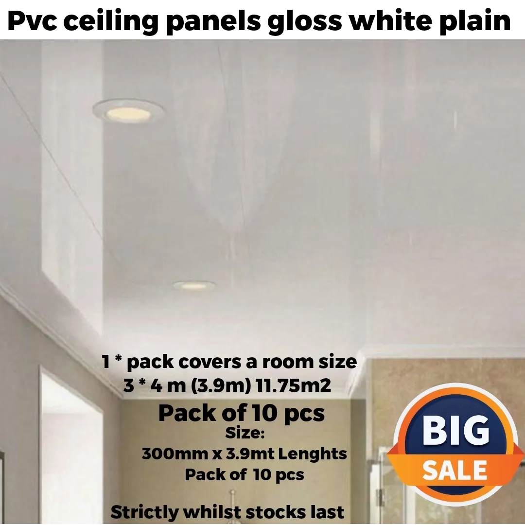 Pvc ceiling panels wht gloss without groove plain type 300mm