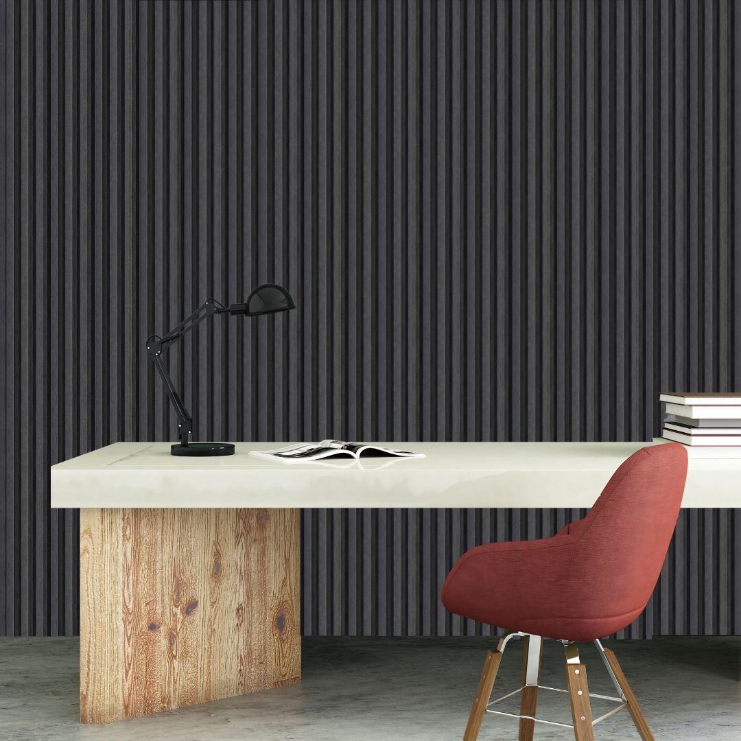 cladding PVC wall slat wood look fluted (charcoal) 