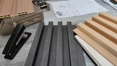 cladding PVC wall slat wood look fluted (charcoal) 