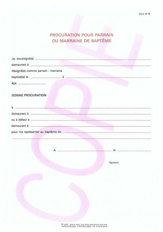 B12 - Procuration pour parrain ou marraine de baptême