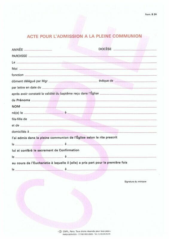 B24 - Acte pour l’admission à la pleine communion
