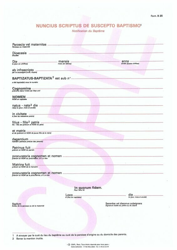B25 - Notification de baptême
