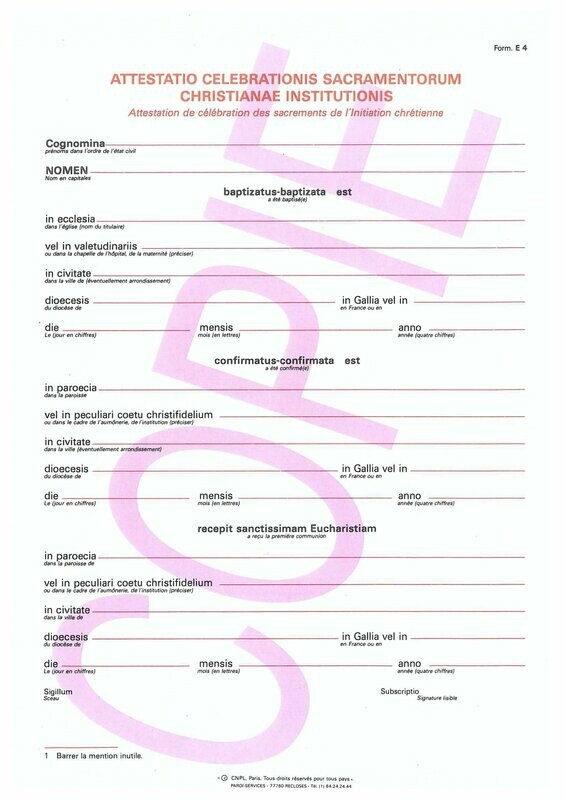 E4 - Attestation de célébration des sacrements de l'initiation chrétienne (latin)