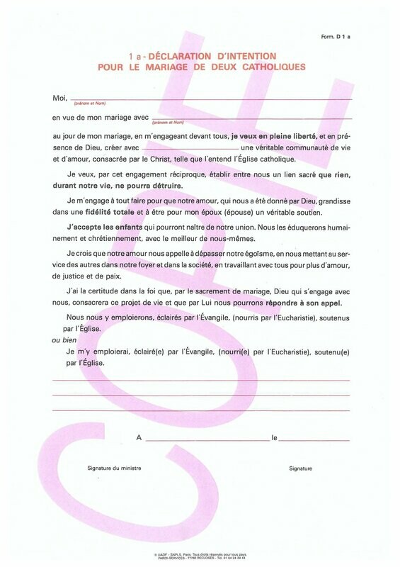 D1a - Déclarations d'intention pour le mariage de deux catholiques