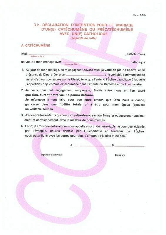 D3b - Déclarations d'intention pour le mariage avec un catéchumène et conjoint catéchumène ou pré-catéchumène