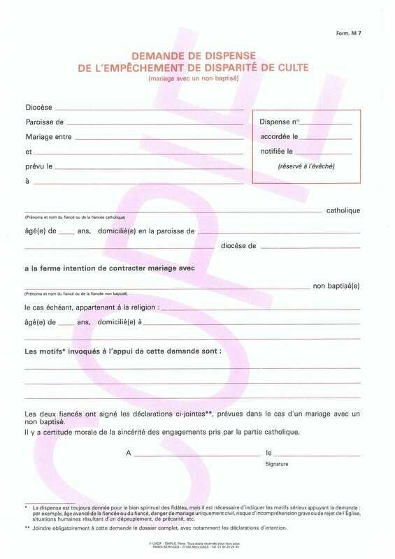 M7 - Demande de dispense de l' empêchement de disparité de culte