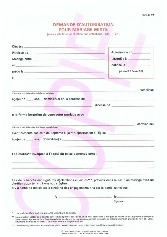 M10 -  Demande d'autorisation pour mariage mixte