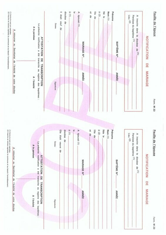 M23 - Notification de mariage (ancienne formule)
