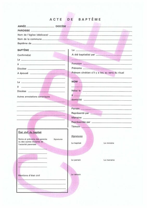Actes de baptêmes - Nouvelle version