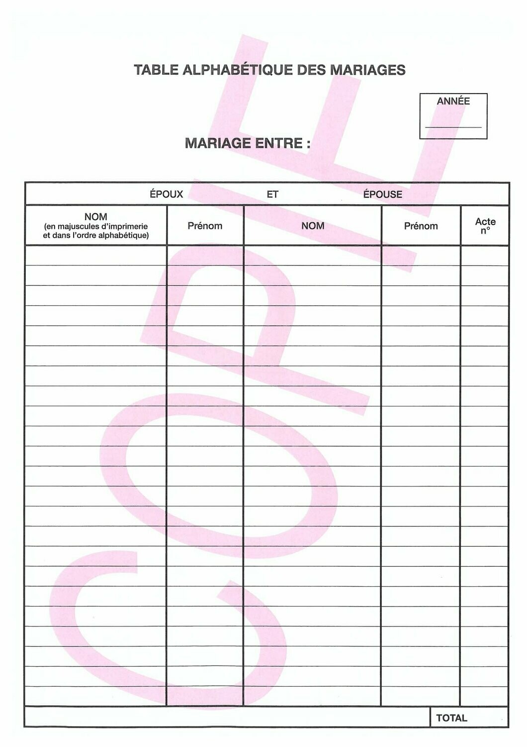 M14 - ​​​Table alphabétique des mariages​