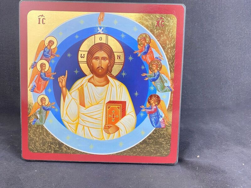Christ enseignant - Icône dorée à la feuille 14x14 cm