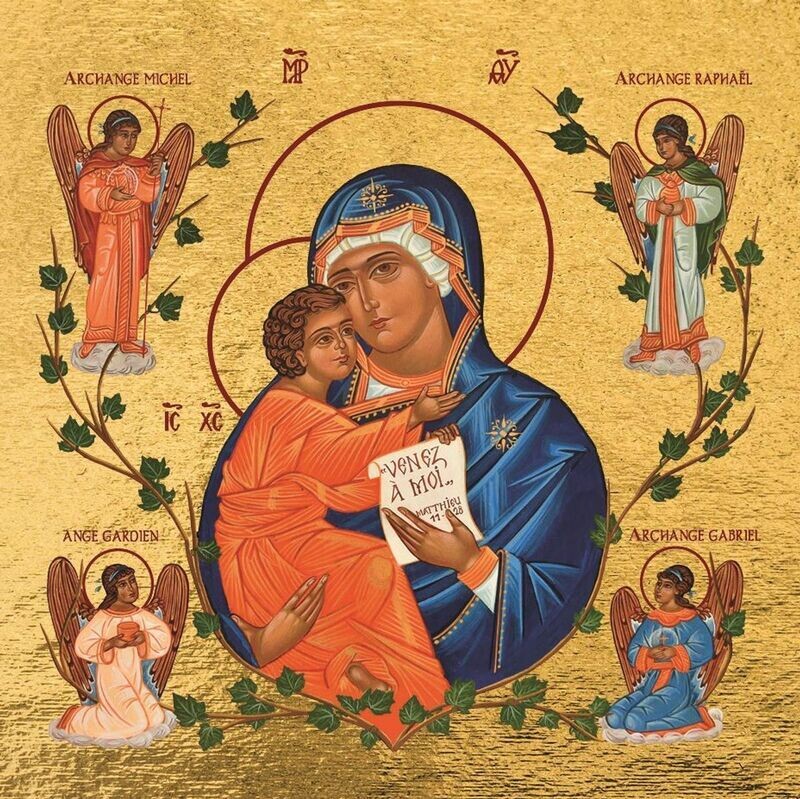 La Vierge aux Anges - Icône dorée à la feuille 18,1x18,1 cm