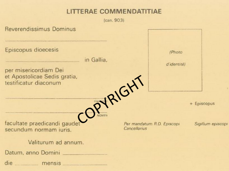 Celebret pour diacre