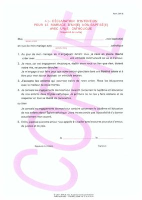 D4b - Déclarations d'intention pour le mariage avec un non baptisé et conjoint non catholique