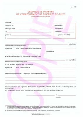 M7 - Demande de dispense de l' empêchement de disparité de culte