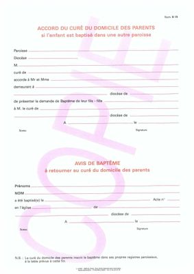 B15 - Accord du curé du domicile des parents - Avis de baptême