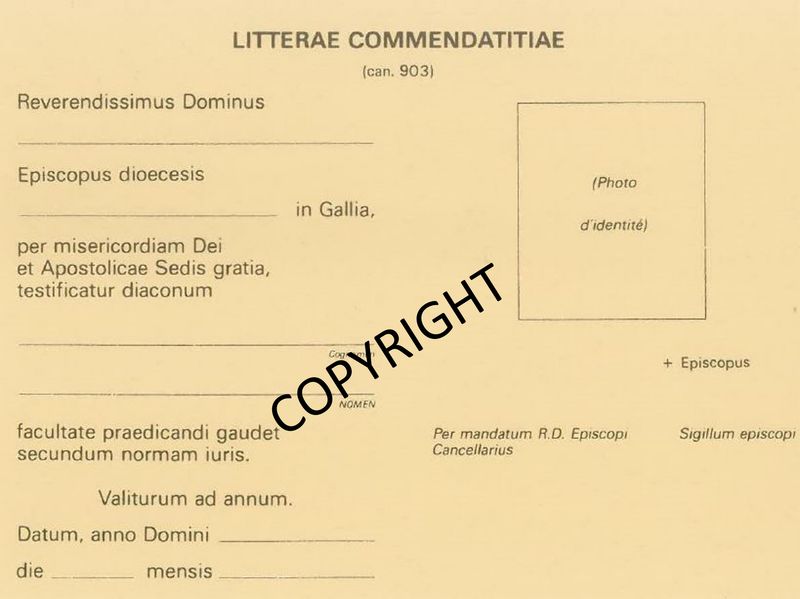 Celebret pour diacre