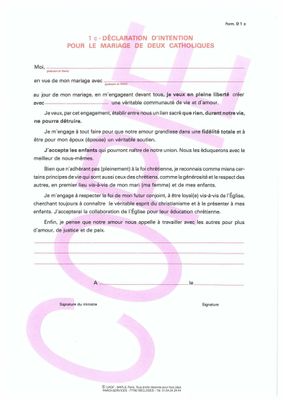 D1c -  Déclarations d'intention pour le mariage de deux catholiques (baptisés n'adhérant pas pleinement à la foi chrétienne)