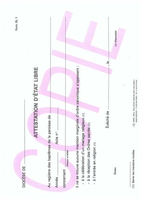 EL1 - Attestation d'état libre