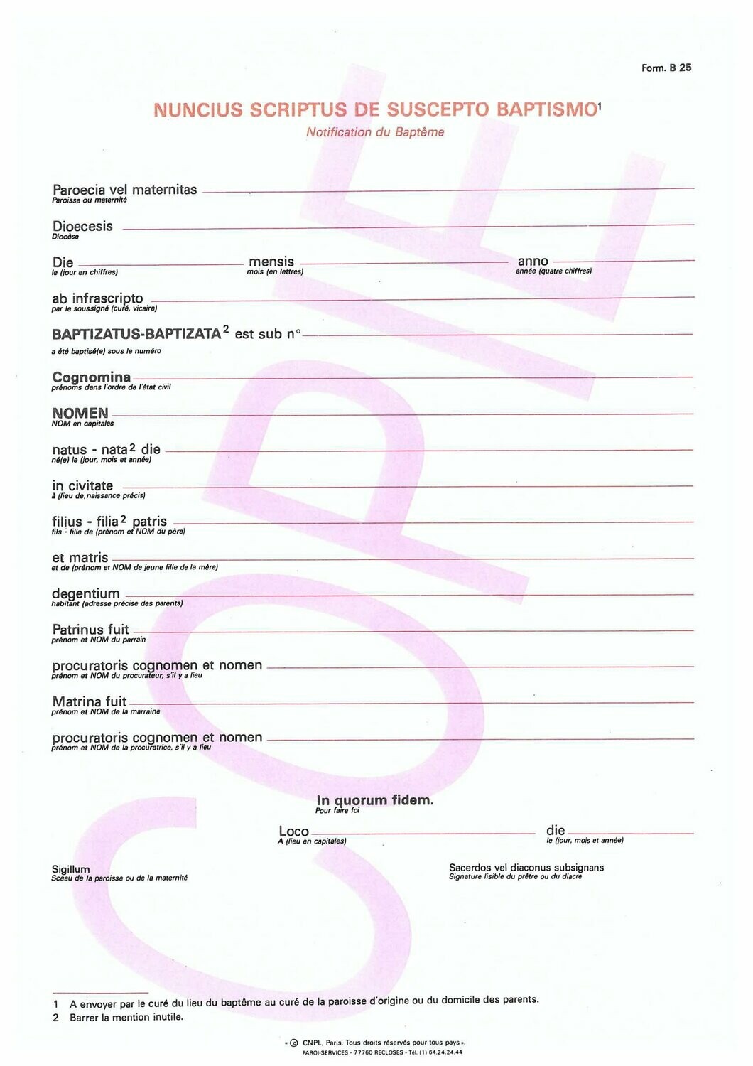 B25 - Notification de baptême B25 - Notification de baptême