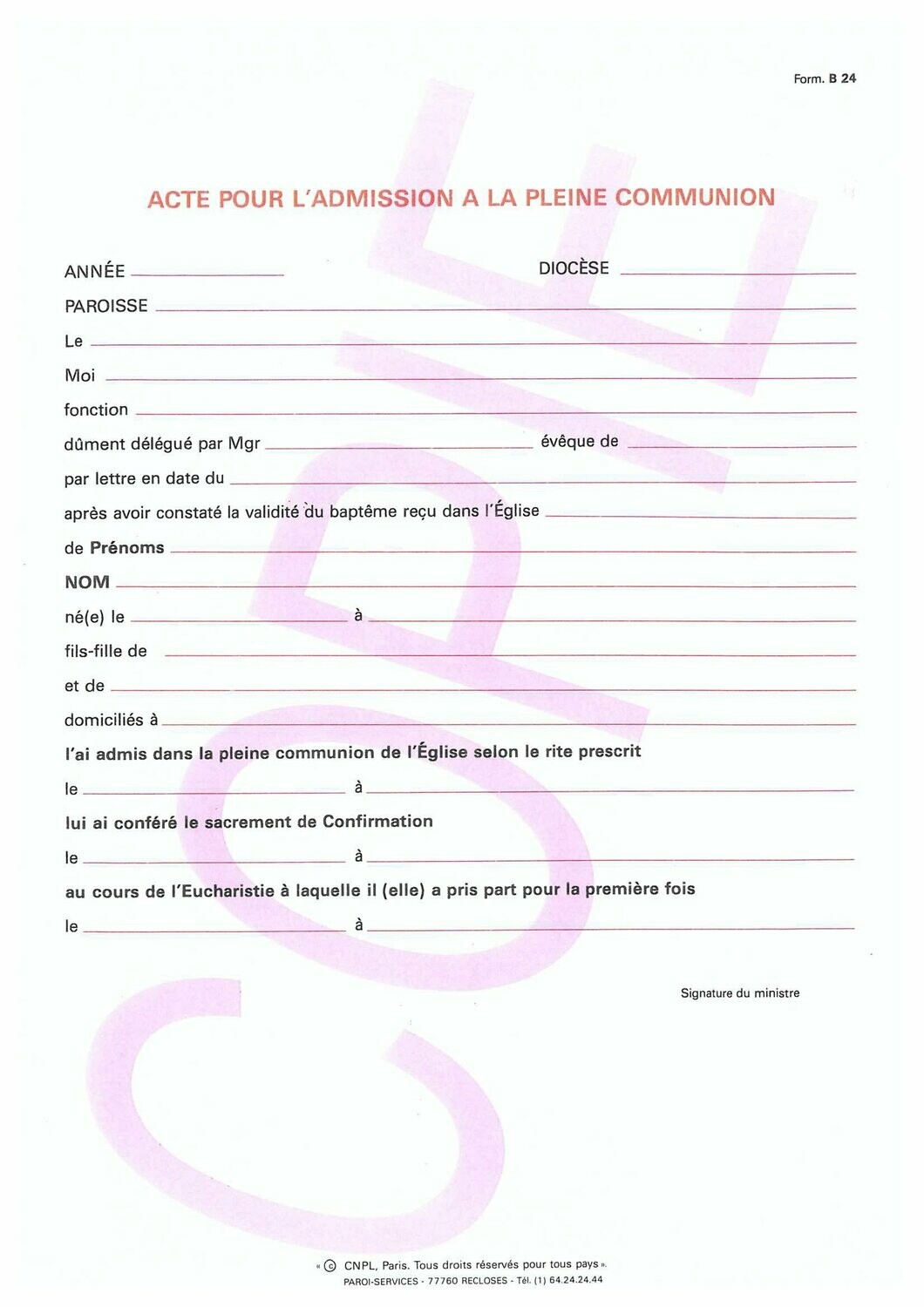 B24 - Acte pour l’admission à la pleine communion B24 - Acte pour l’admission à la pleine communion