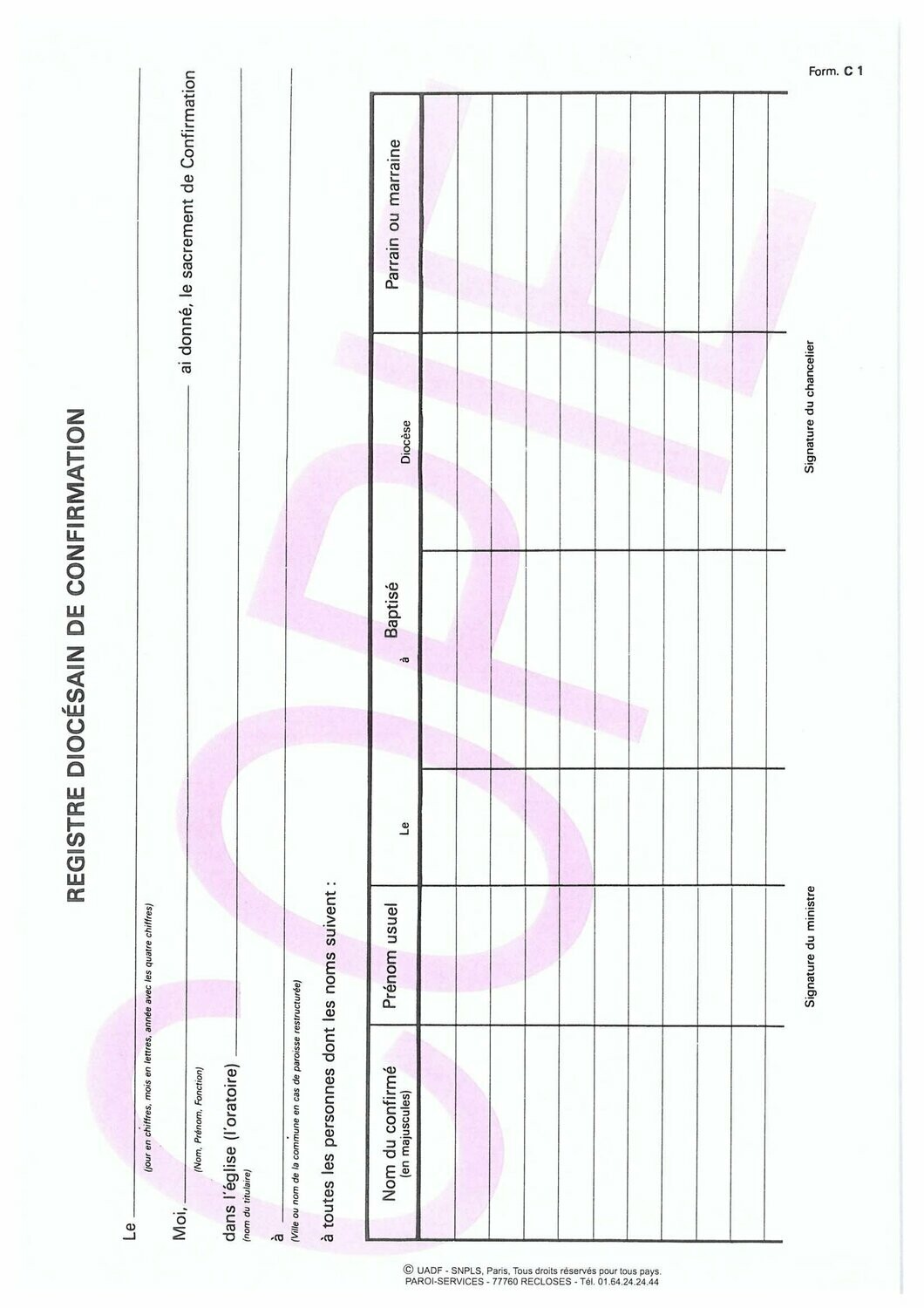 C1 - Registre diocésain de confirmation