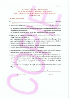D3a - Déclarations d'intention pour le mariage avec un catéchumène - conjoint catholique