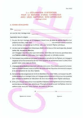 D2a - Déclarations d'intentions pour le mariage avec un baptisé non catholique et conjoint catholique D2a - Déclarations d'intentions pour le mariage avec un baptisé non catholique et conjoint catholique