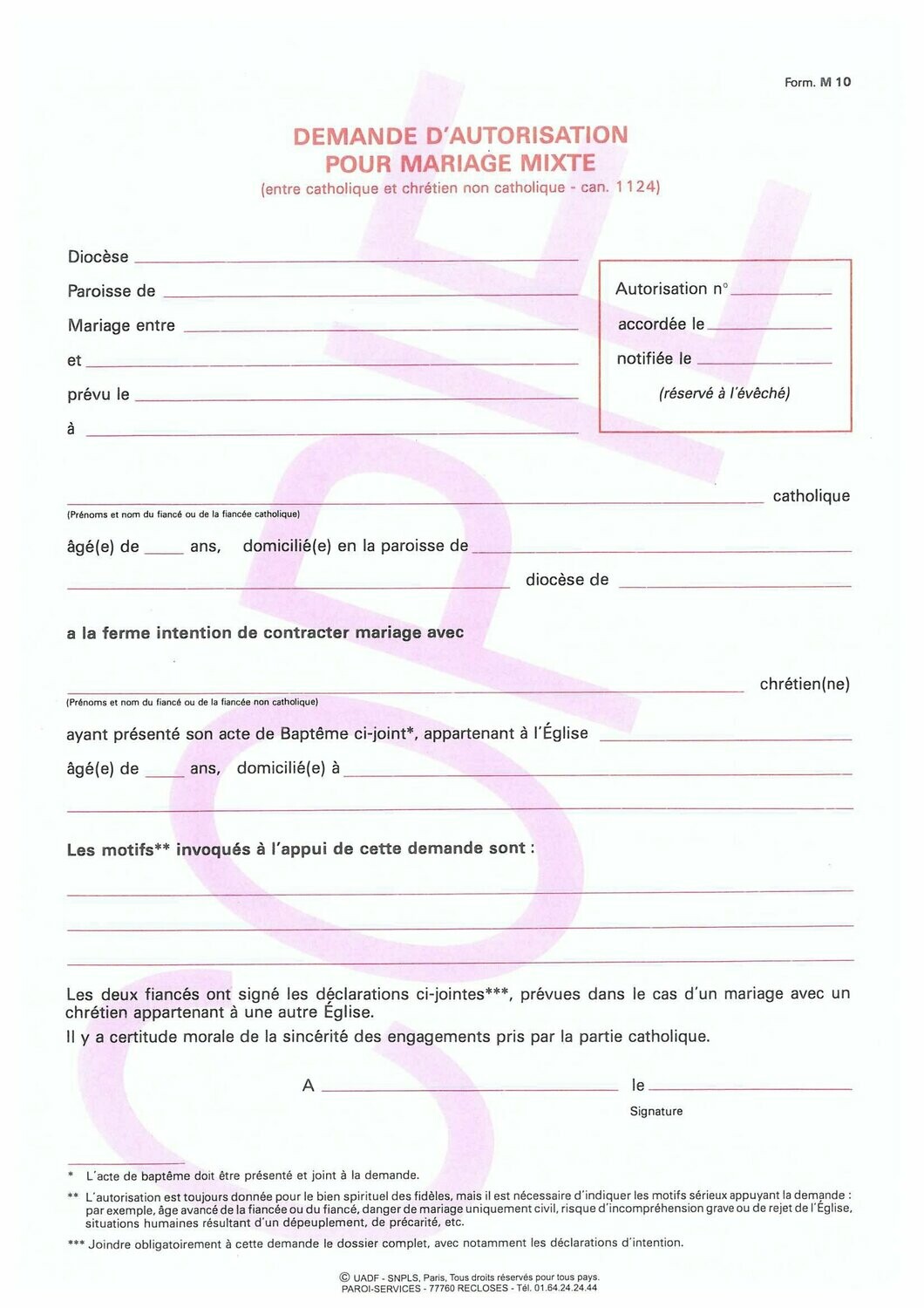 M10 -  Demande d'autorisation pour mariage mixte