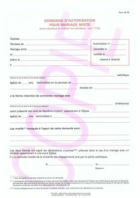 M10 -  Demande d'autorisation pour mariage mixte