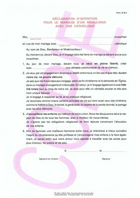 D5b - Déclarations d'intention pour le mariage islamo-chrétien conjoint musulman D5b - Déclarations d'intention pour le mariage islamo-chrétien conjoint musulman