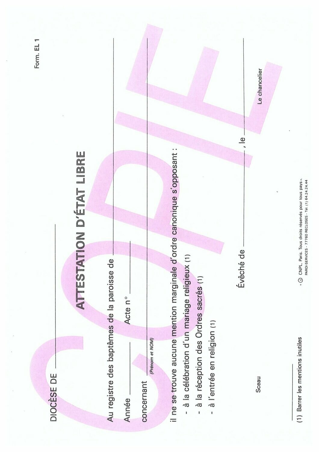 EL1 - Attestation d'état libre EL1 - Attestation d'état libre