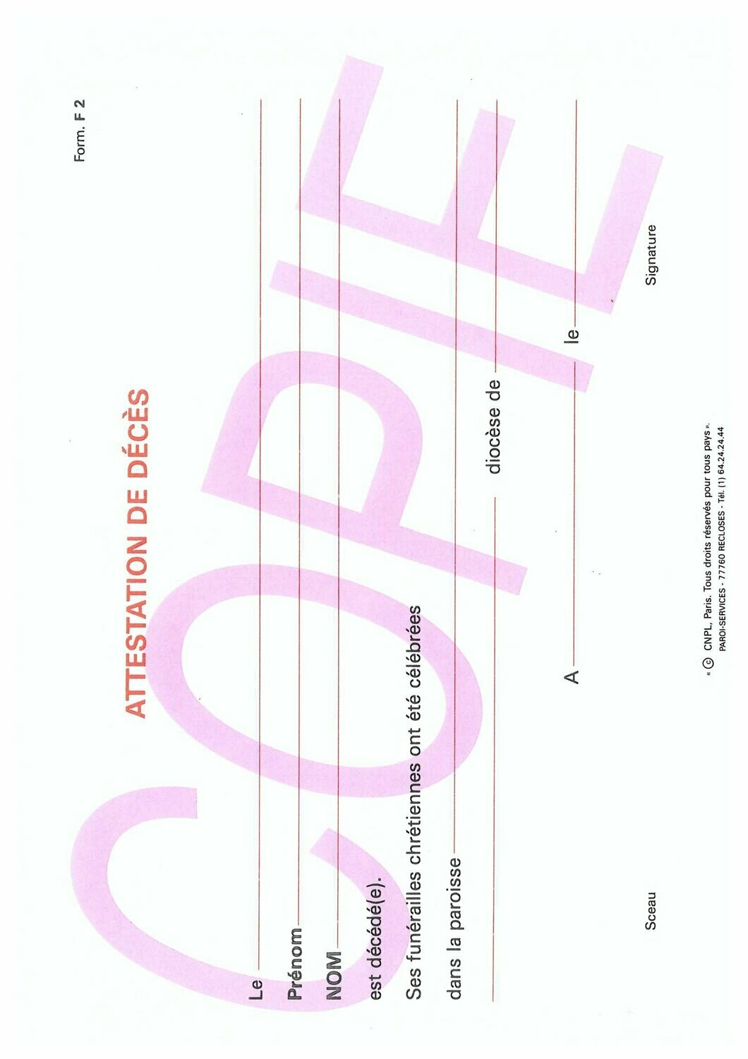 F2 - Attestation de décès F2 - Attestation de décès
