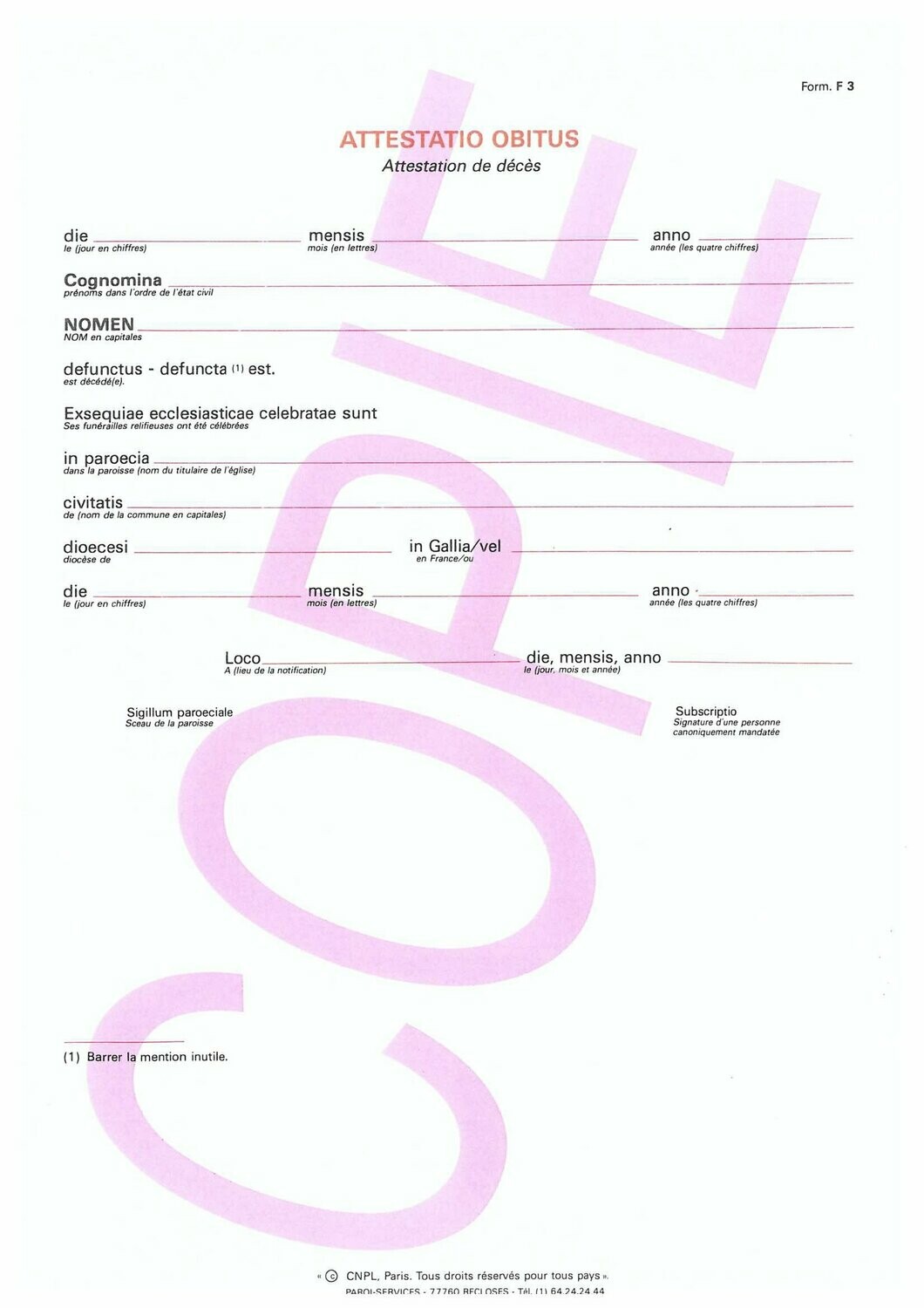 F3 - Attestation de décès (latin) F3 - Attestation de décès (latin)