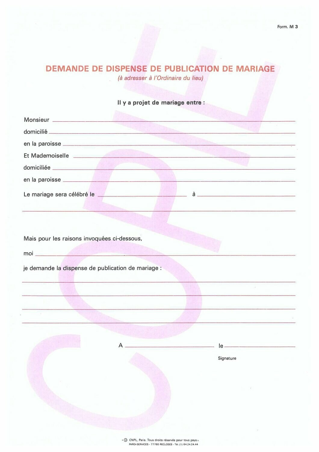 M3 - Demande de dispense  de publication de mariage