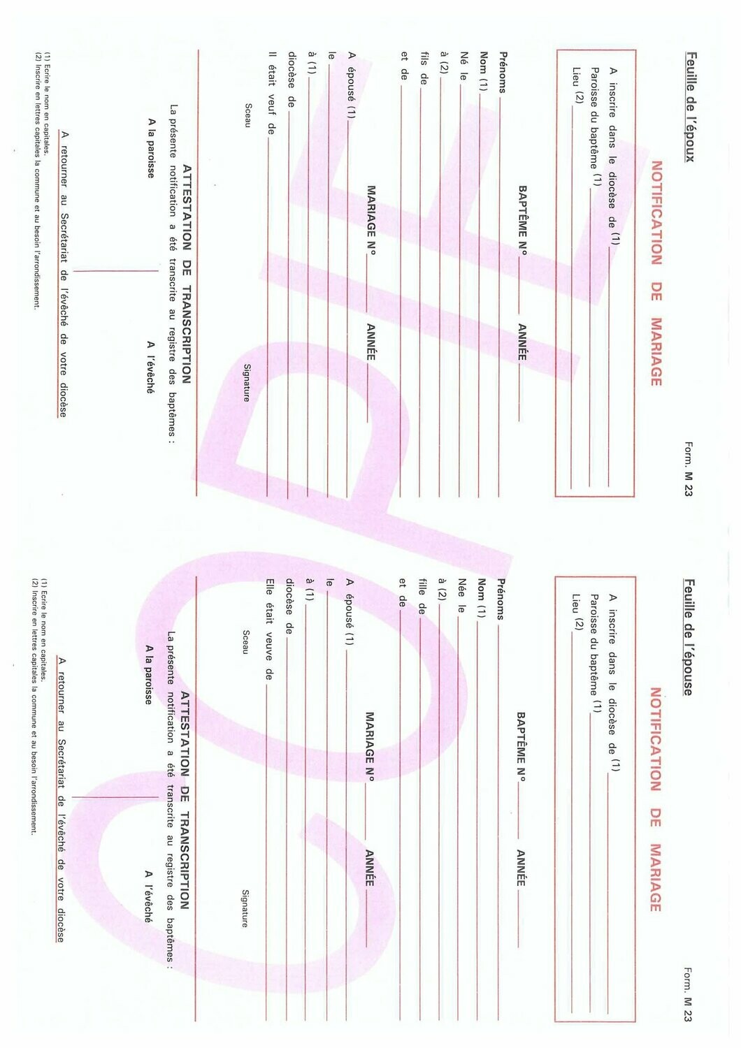 M23 - Notification de mariage (ancienne formule)