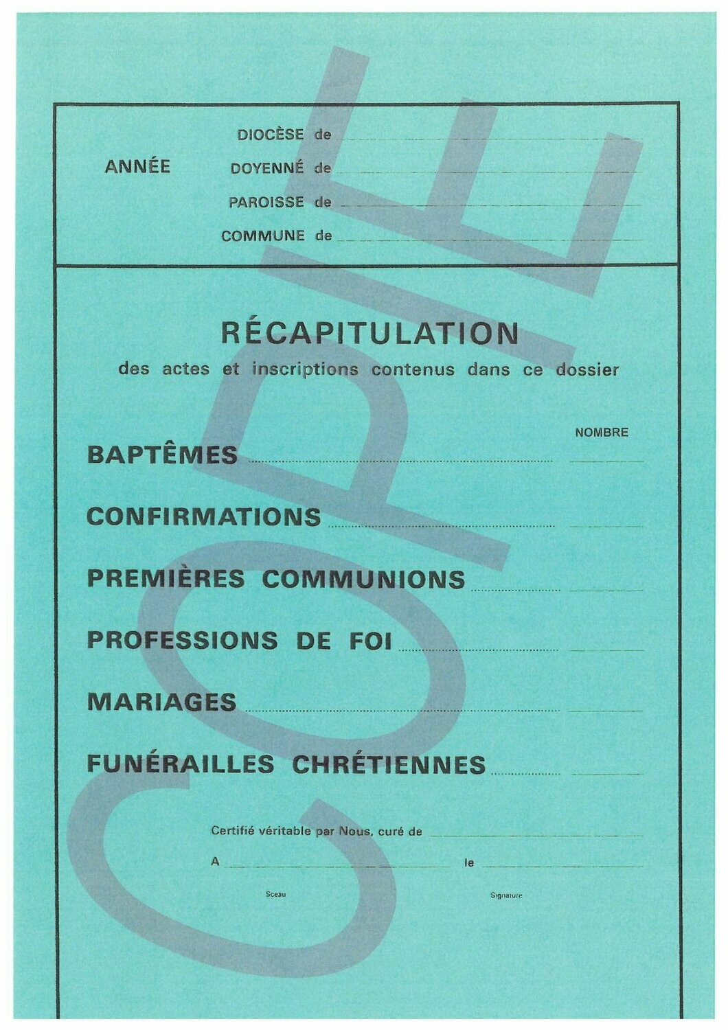 Couverture verte pour feuilles détachées