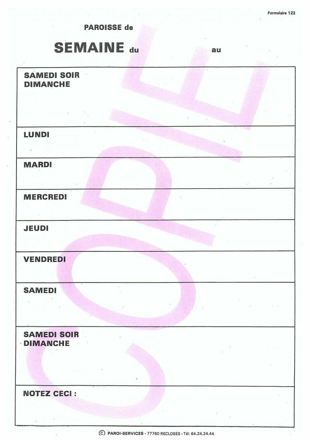 Annonce de la semaine 122