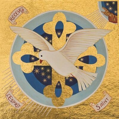 La Colombe de l'Esprit Saint - icône dorée à la feuille 13X13 cm
