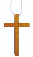 Croix d’Aube en bois teinte claire 9cm avec cordon Blanc