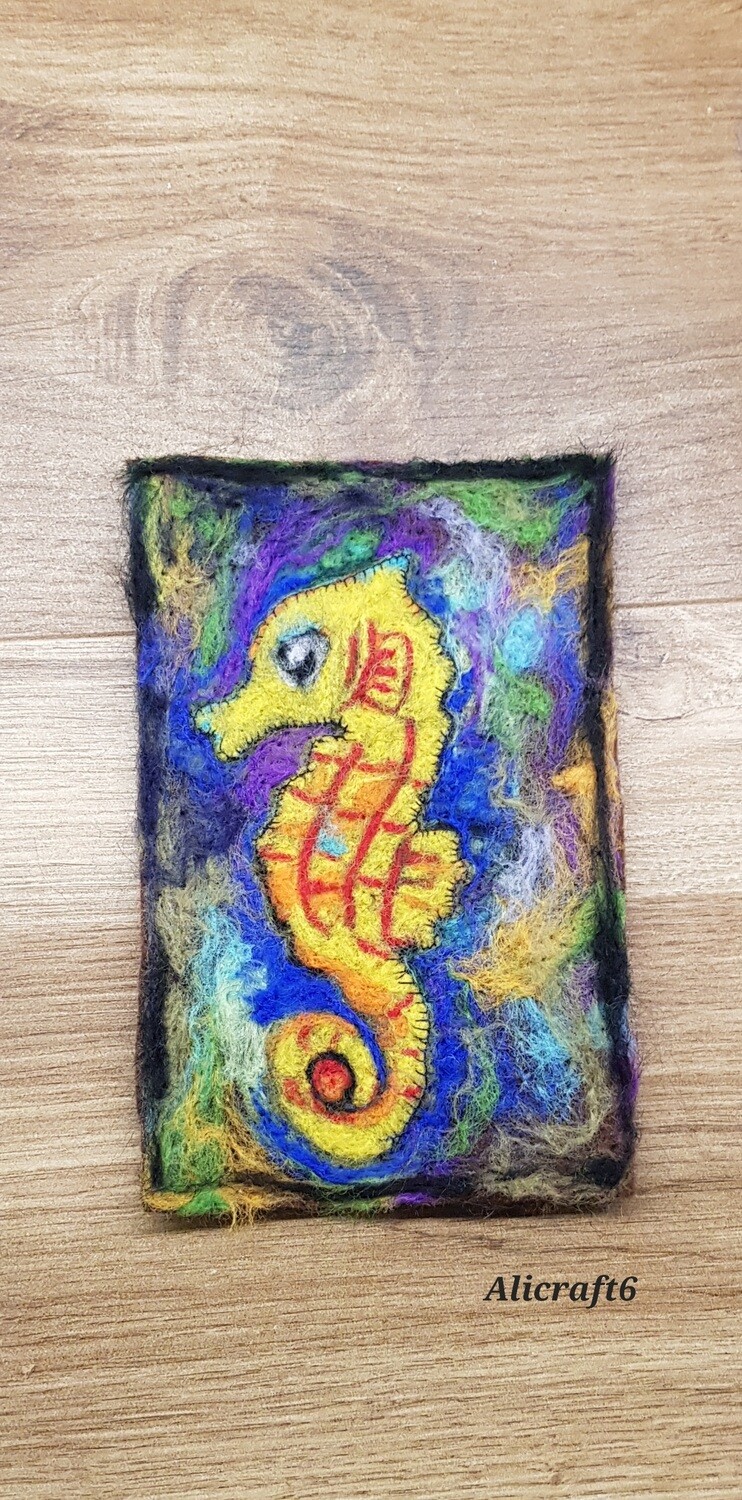 Pretty, handmade, Unique, needle felted,SEAHORSE ,painting