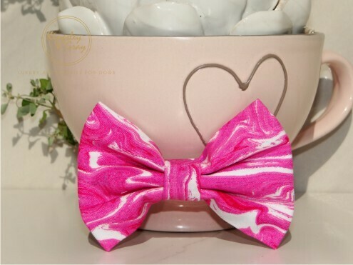 PINK MARBLE DOG BOW TIE