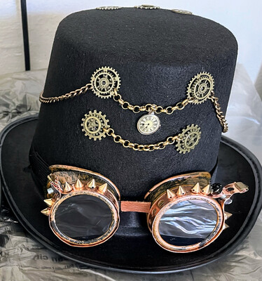 Steampunk Tophat with goggle,gears And Chain