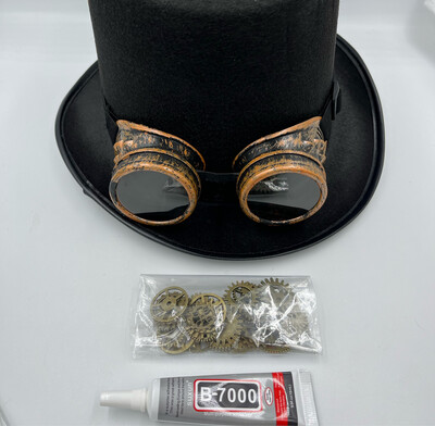 Steampunk Tophat,Goggles,Gears,Glue Combo Pack DIY Style
