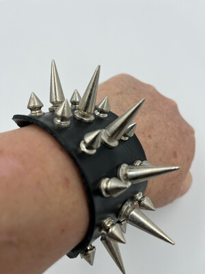 Punk Rock Genuine Leather Armband With Metal Spikes.