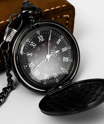 Shiny Black Pocket Watch With Roman Numerals