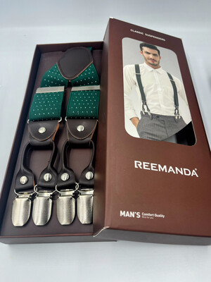 Mens Heavy Duty Suspenders Braces , Green With White Pin Dots