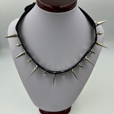 Punk Genuine Leather Choker With Silver Metal Spikes