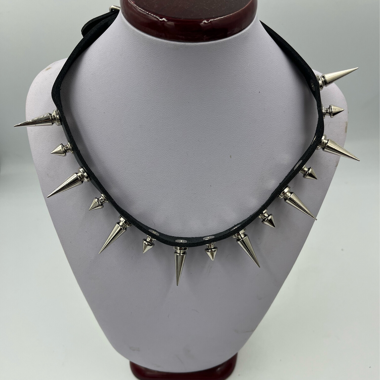Punk Genuine Leather Choker With Silver Metal Spikes