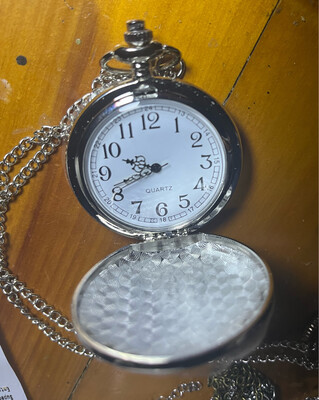 Silver Steampunk Pocket Watch,shiny With White Dial